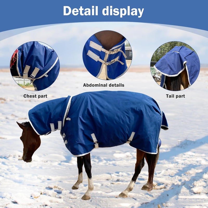 Jranter 1200D Winter Waterproof Horse Trunout Blanket, 280g Warm Cotton Filling Liner with Turnout Neck Cover Detachable, Medium Weight Waterproof Horse Blanket (Back Length 78 inch / 145 CM) - Image 2